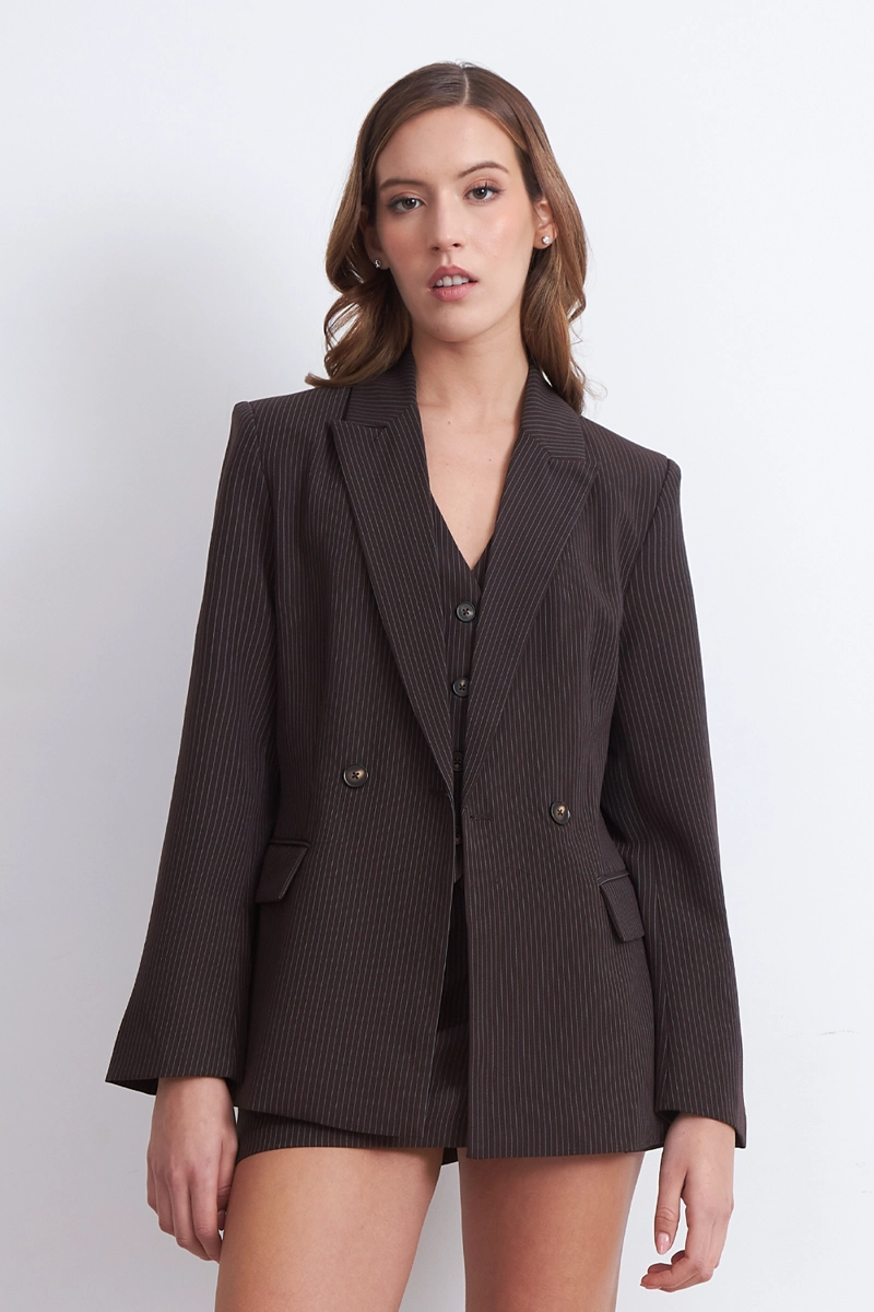 BLAZER CRUZADO RAYAS DIPLOMATICAS CAFE NICOPOLY - 1