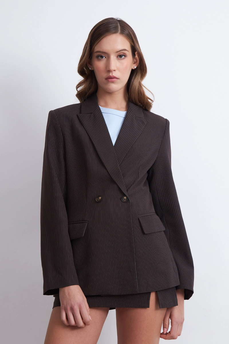 BLAZER CRUZADO RAYAS DIPLOMATICAS CAFE NICOPOLY - 6