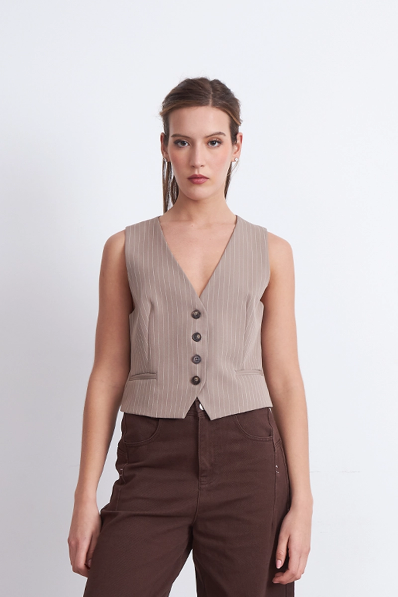 GILET SASTRERO RAYAS DIPLOMATICAS KHAKI NICOPOLY - 1