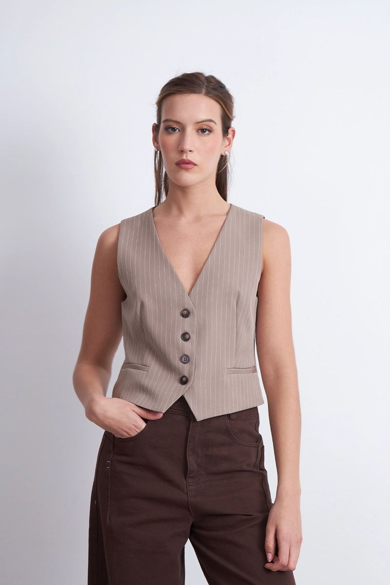 GILET SASTRERO RAYAS DIPLOMATICAS KHAKI NICOPOLY - 5
