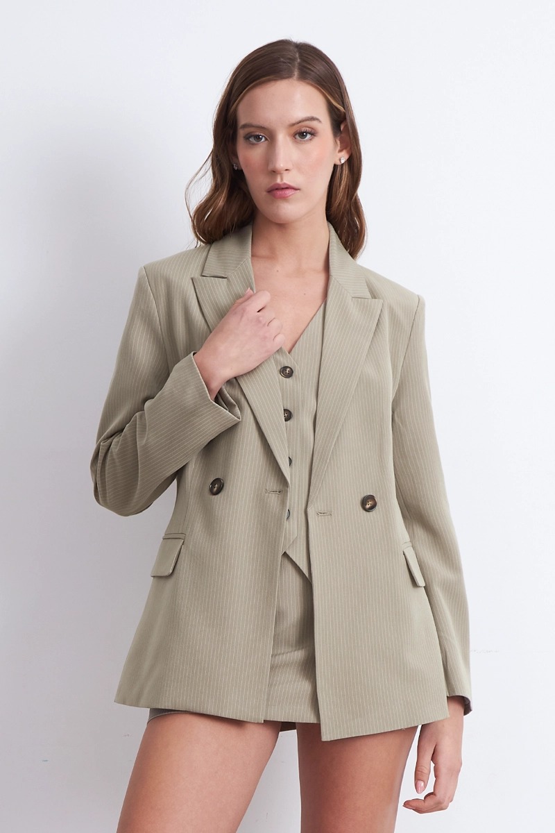 BLAZER CRUZADO RAYAS DIPLOMATICAS KHAKI NICOPOLY - 1