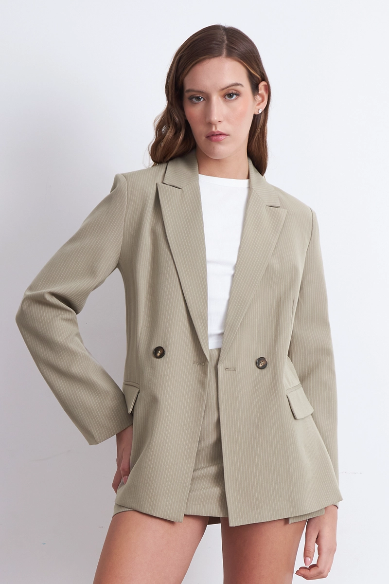 BLAZER CRUZADO RAYAS DIPLOMATICAS KHAKI NICOPOLY - 5