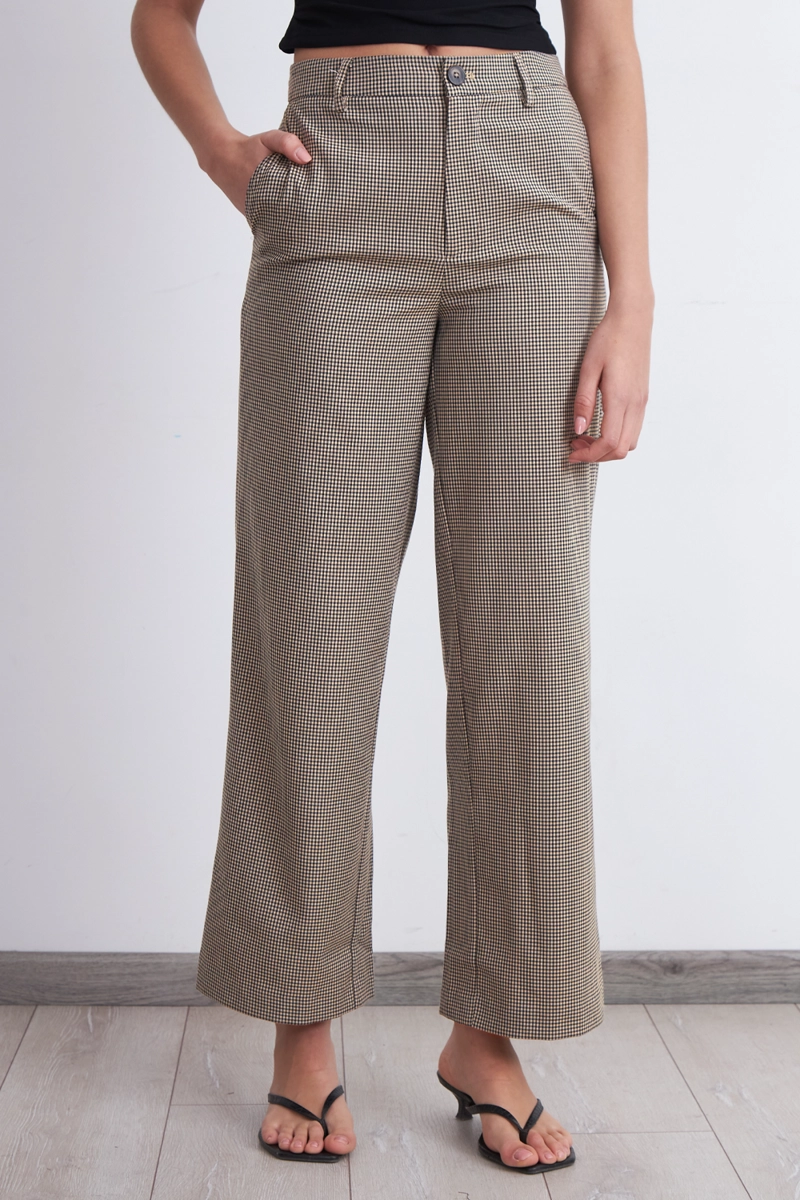 PANTALON RECTO VICHY KHAKI MUJER NICOPOLY - 1