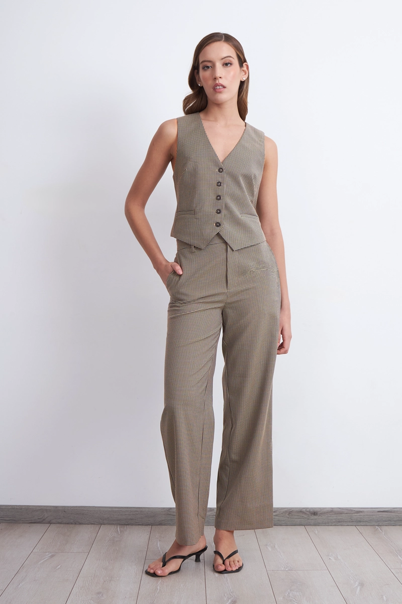 PANTALON RECTO VICHY KHAKI MUJER NICOPOLY - 2