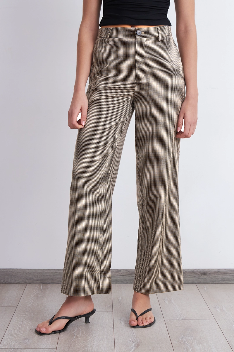 PANTALON RECTO VICHY KHAKI MUJER NICOPOLY - 5