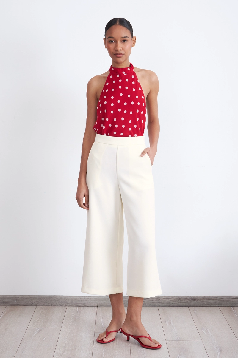 PANTALON WIDE LEG CROP BLANCO MUJER NICOPOLY - 2