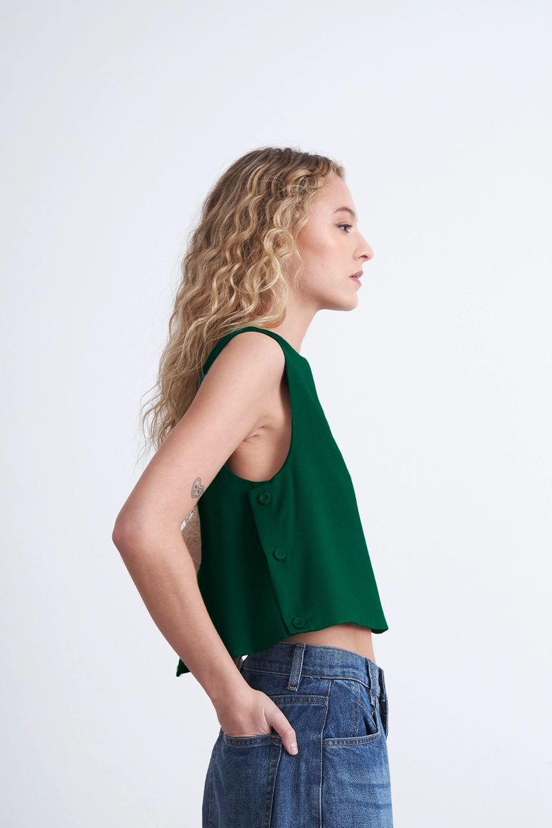 TOP CORTO TIPO SATIN VERDE MUJER NICOPOLY - 3