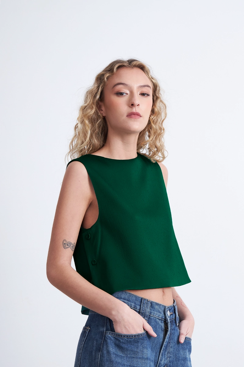 TOP CORTO TIPO SATIN VERDE MUJER NICOPOLY - 7
