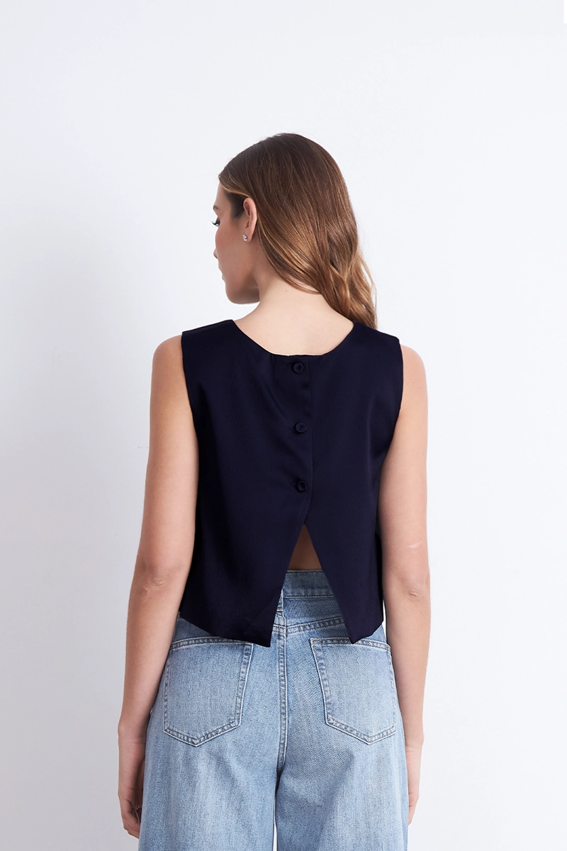 TOP CORTO TIPO SATIN AZUL MARINO NICOPOLY - 4