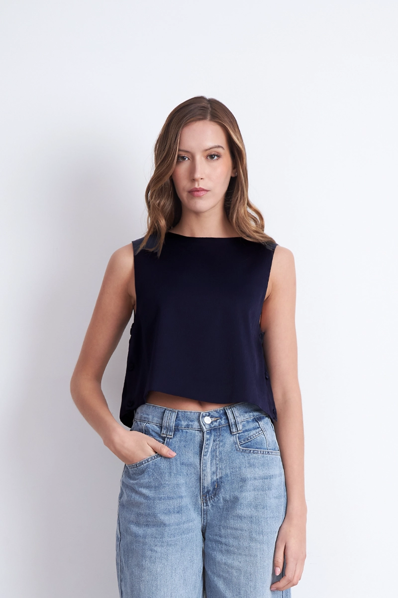 TOP CORTO TIPO SATIN AZUL MARINO NICOPOLY - 6