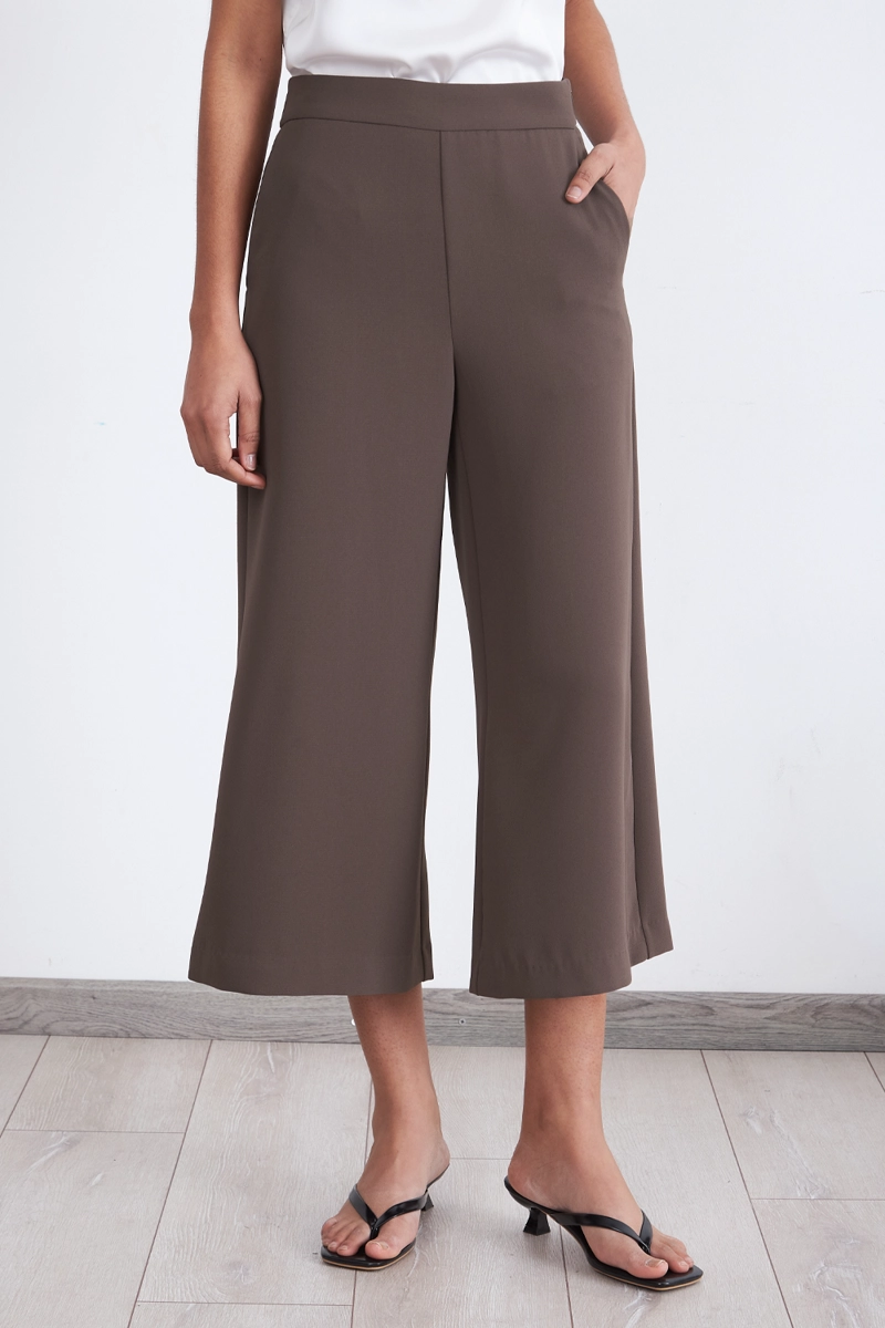 PANTALON WIDE LEG CROP CAFE MUJER NICOPOLY - 6
