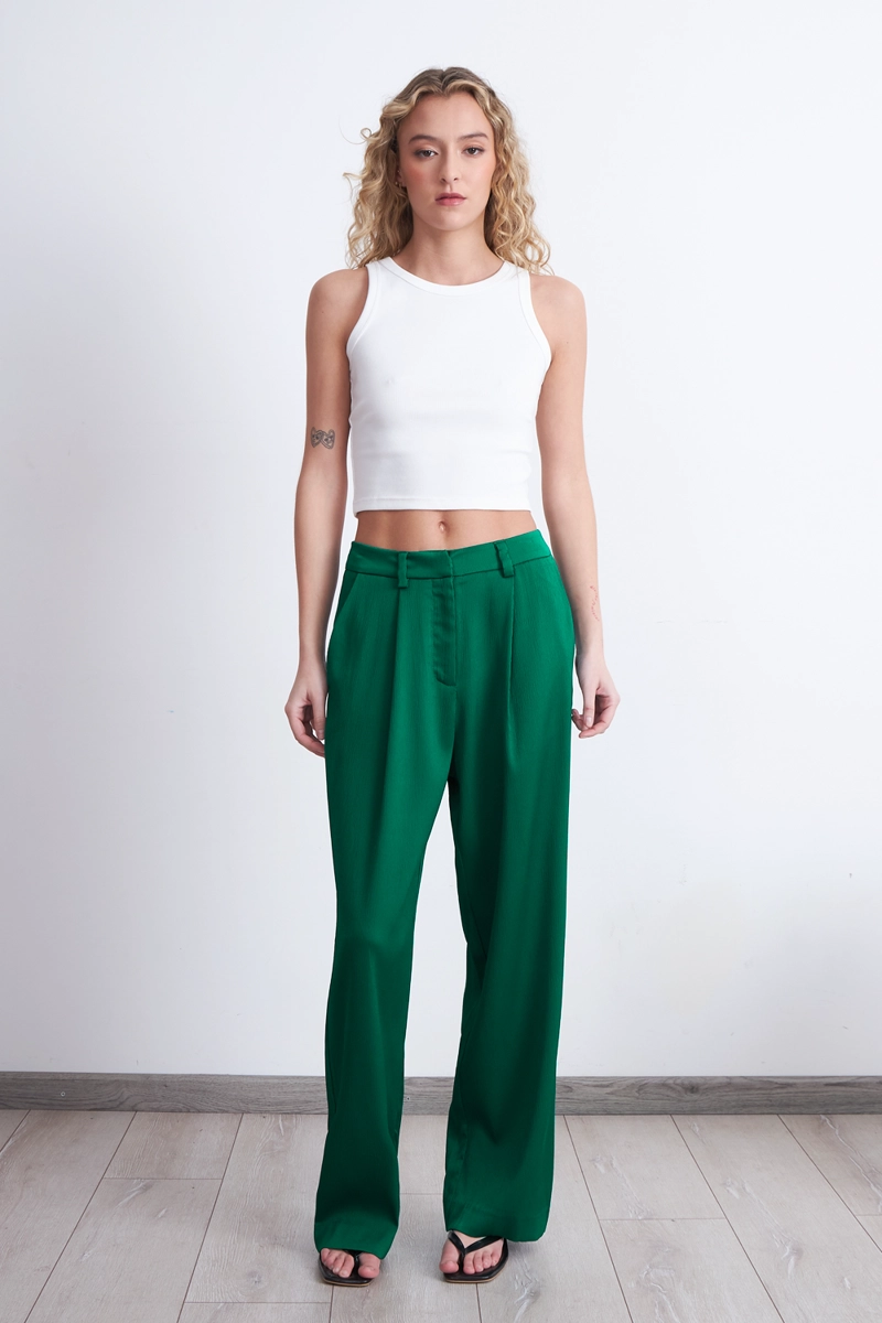 PANTALON SATINADO VERDE MUJER NICOPOLY - 2