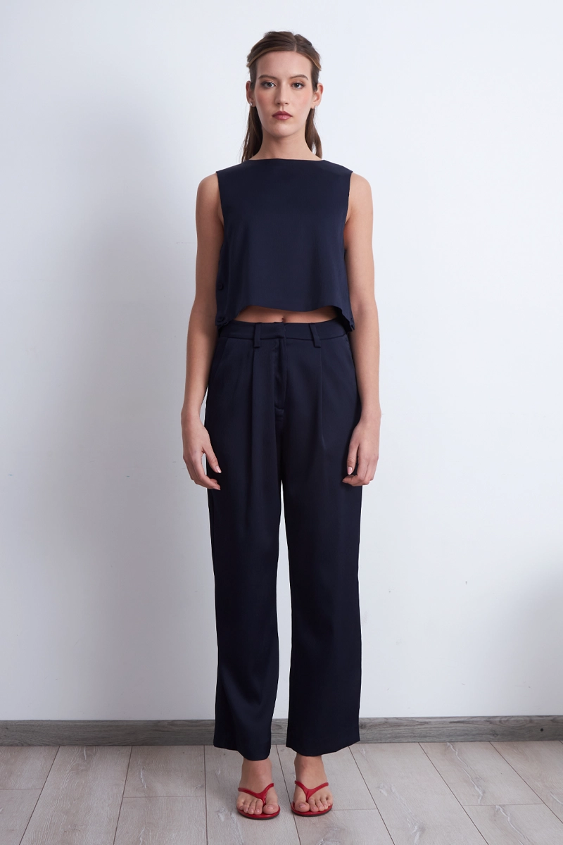 PANTALON SATINADO AZUL MARINO MUJER NICOPOLY - 2