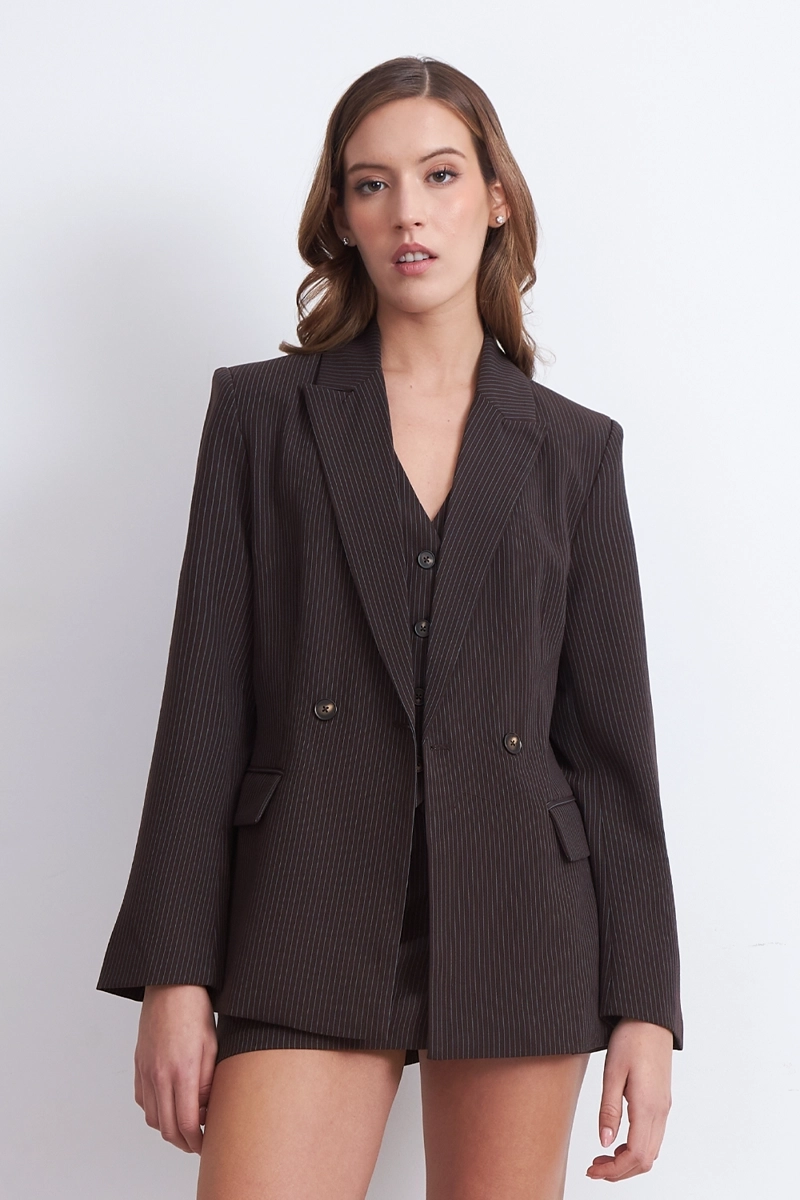 BLAZER CRUZADO RAYAS DIPLOMATICAS CAFE  NICOPOLY - 1