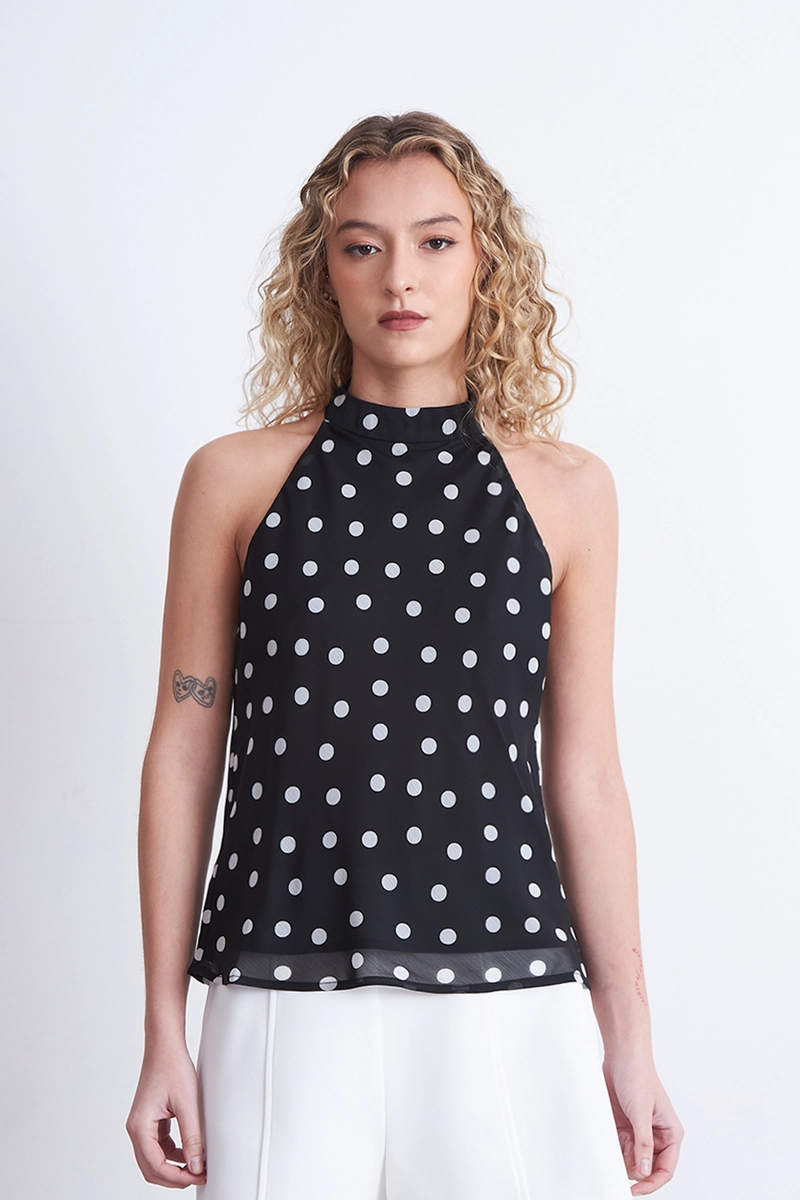 BLUSA HALTER LUNARES NEGRO MUJER NICOPOLY - 1