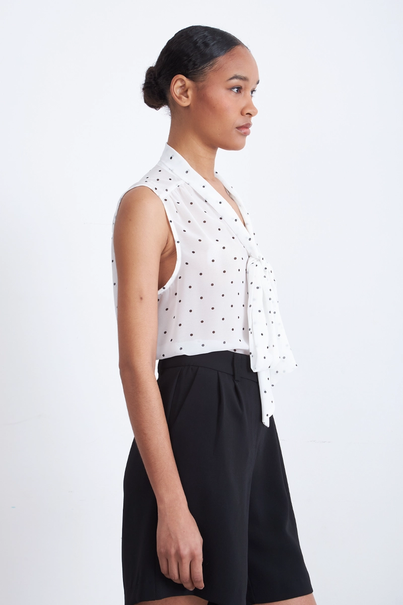 BLUSA PUNTOS CORBATIN BLANCO MUJER NICOPOLY - 3