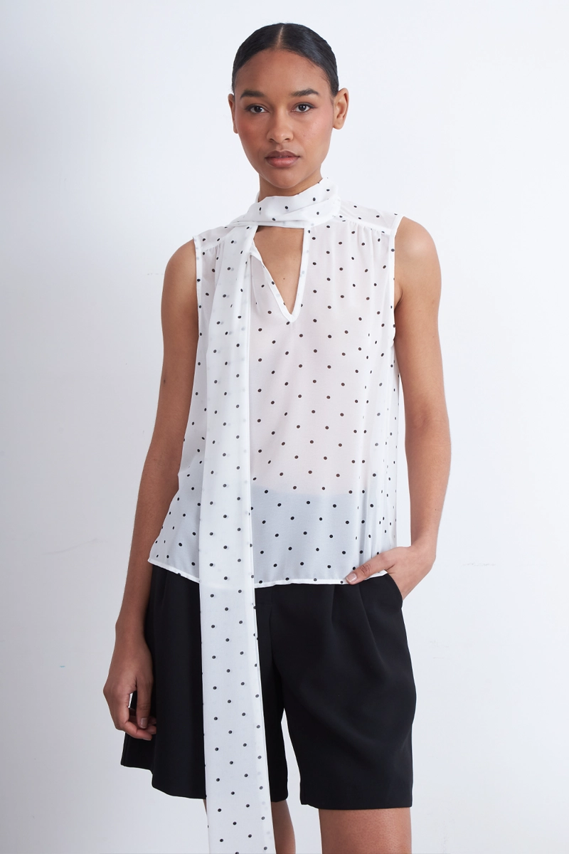 BLUSA PUNTOS CORBATIN BLANCO MUJER NICOPOLY - 6