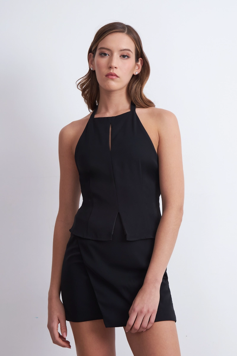 TOP HALTER ABERTURA NEGRO NICOPOLY - 1
