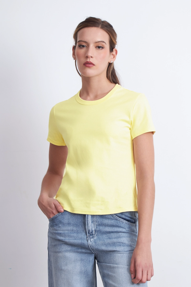 POLERA CUELLO REDONDO MANGA CORTA AMARILLO MUJER NICOPOLY - 1