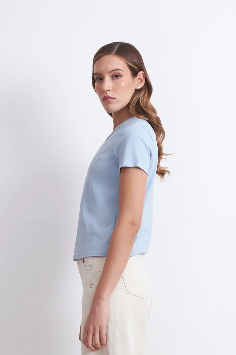 POLERA CUELLO REDONDO MANGA CORTA CELESTE MUJER NICOPOLY - 3