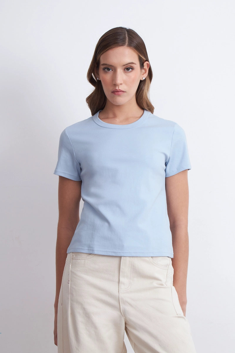POLERA CUELLO REDONDO MANGA CORTA CELESTE MUJER NICOPOLY - 6