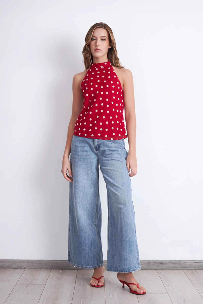BLUSA HALTER LUNARES ROJO MUJER NICOPOLY - 2