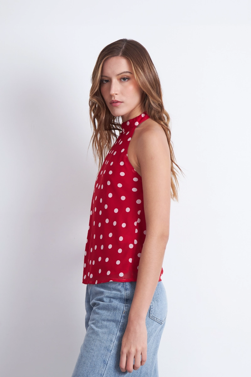 BLUSA HALTER LUNARES ROJO MUJER NICOPOLY - 3