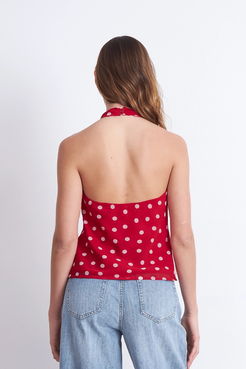 BLUSA HALTER LUNARES ROJO MUJER NICOPOLY - 4