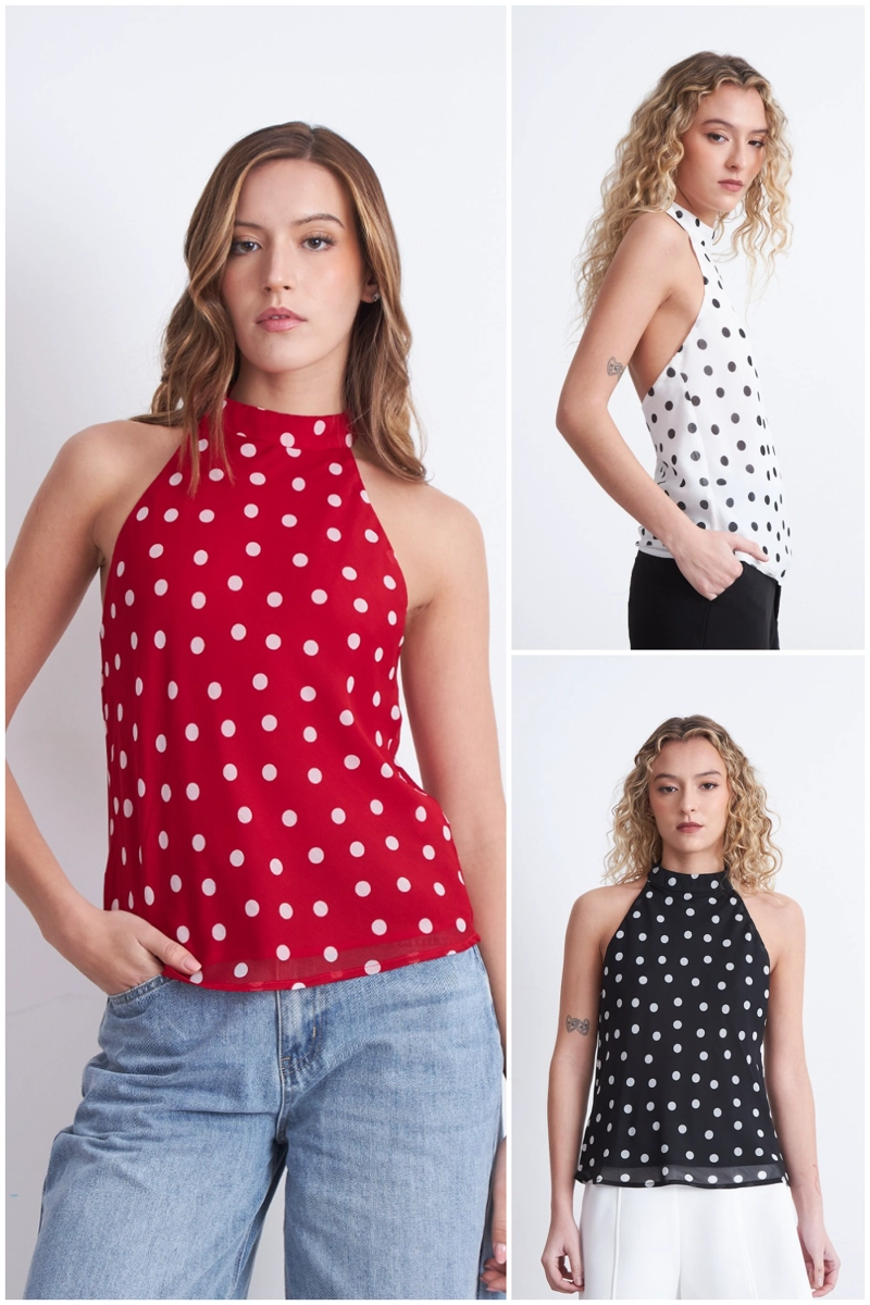 BLUSA HALTER LUNARES ROJO MUJER NICOPOLY - 5