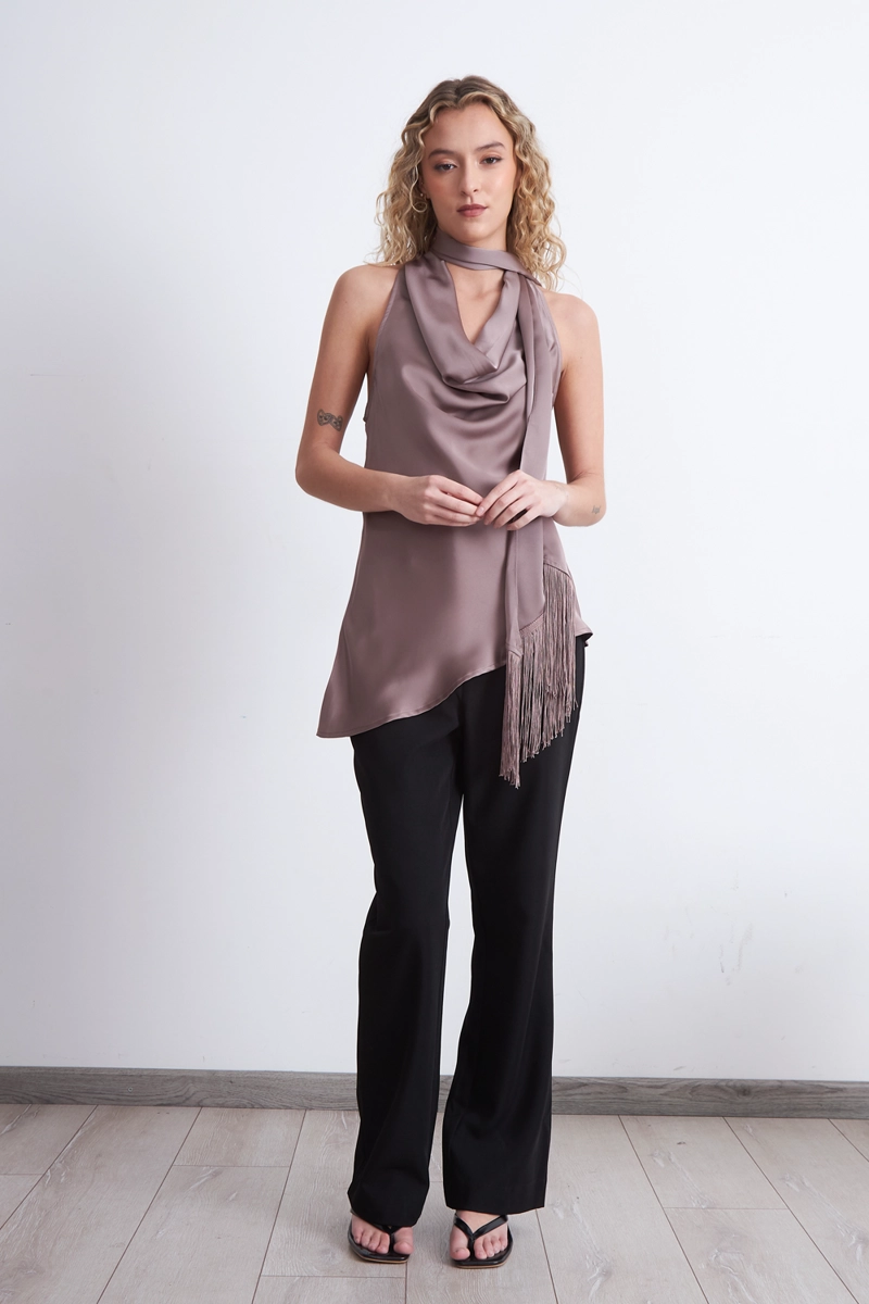 BLUSA DRAPEADA TIPO SATIN CON CORBATIN ROSADO MUJER NICOPOLY - 2