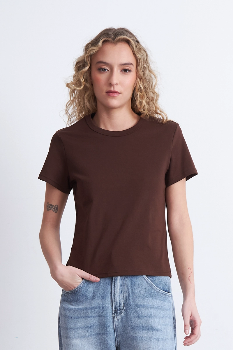POLERA CUELLO REDONDO MANGA CORTA CAFE MUJER NICOPOLY - 1