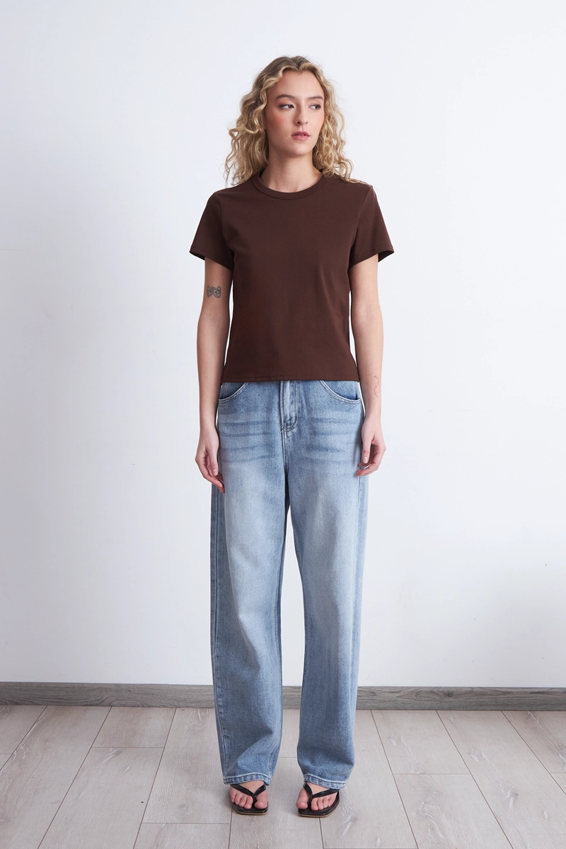 POLERA CUELLO REDONDO MANGA CORTA CAFE MUJER NICOPOLY - 2