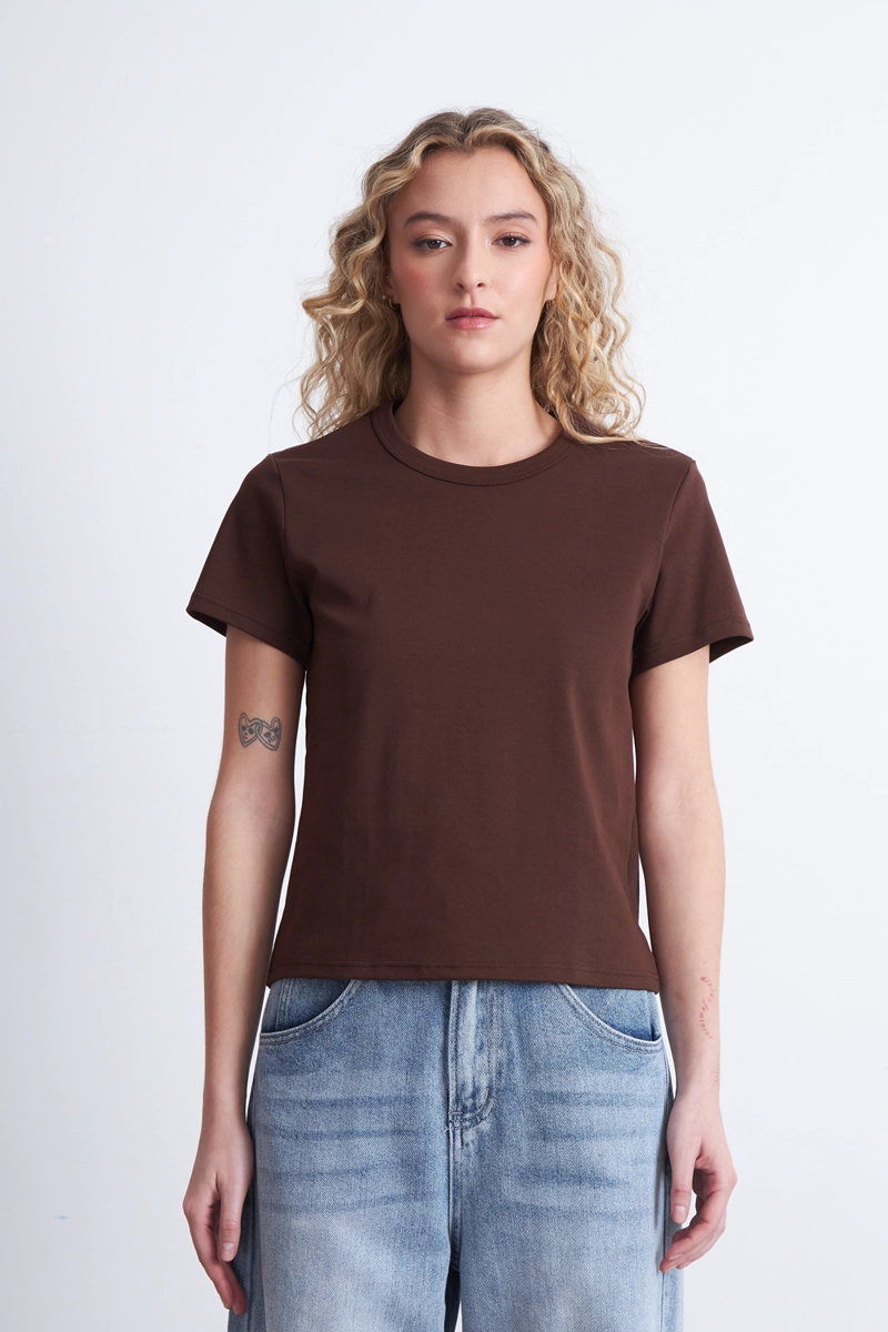 POLERA CUELLO REDONDO MANGA CORTA CAFE MUJER NICOPOLY - 6