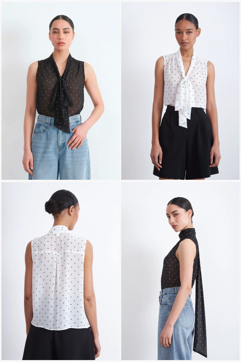 BLUSA PUNTOS CORBATIN NEGRO MUJER NICOPOLY - 5