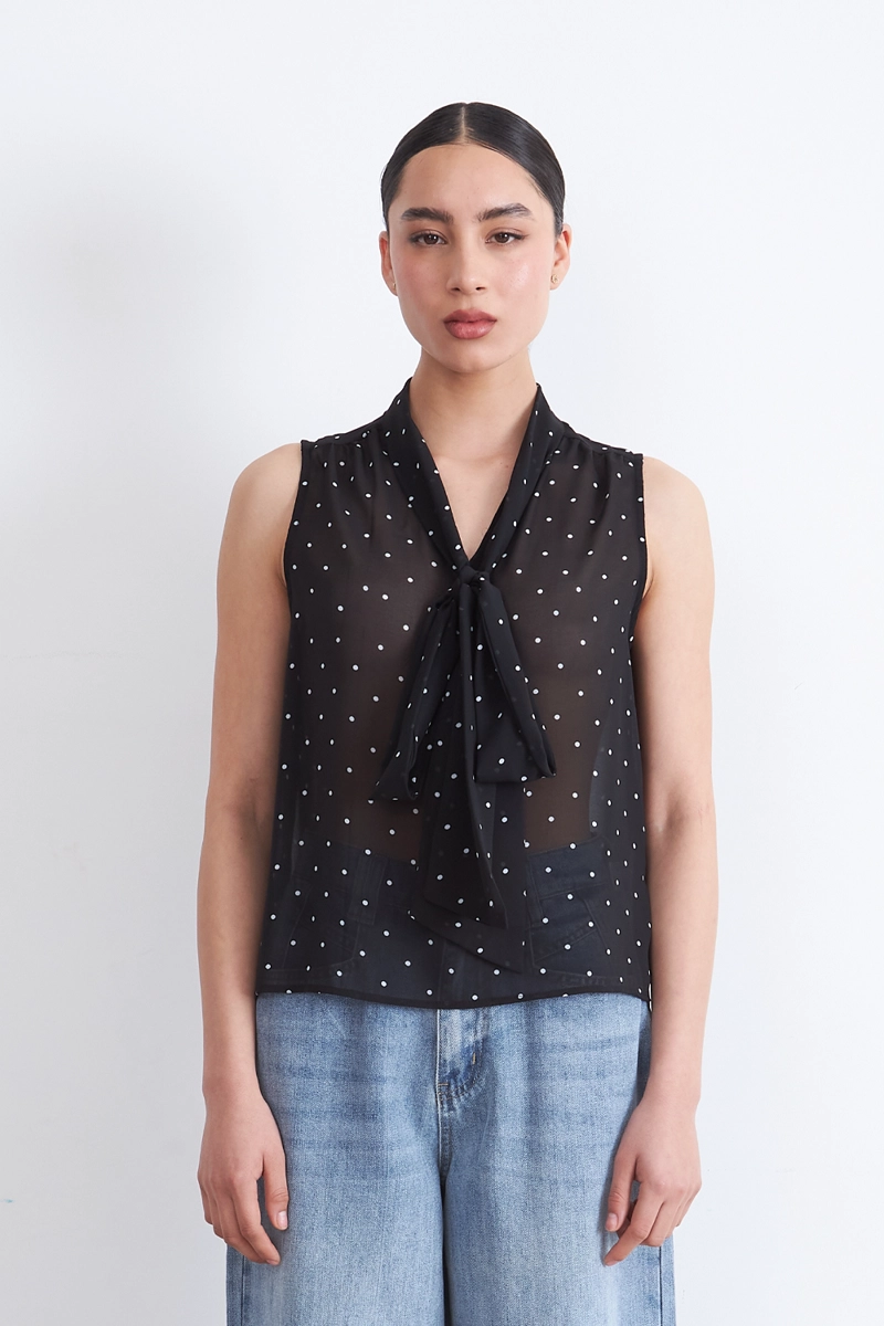 BLUSA PUNTOS CORBATIN NEGRO MUJER NICOPOLY - 6