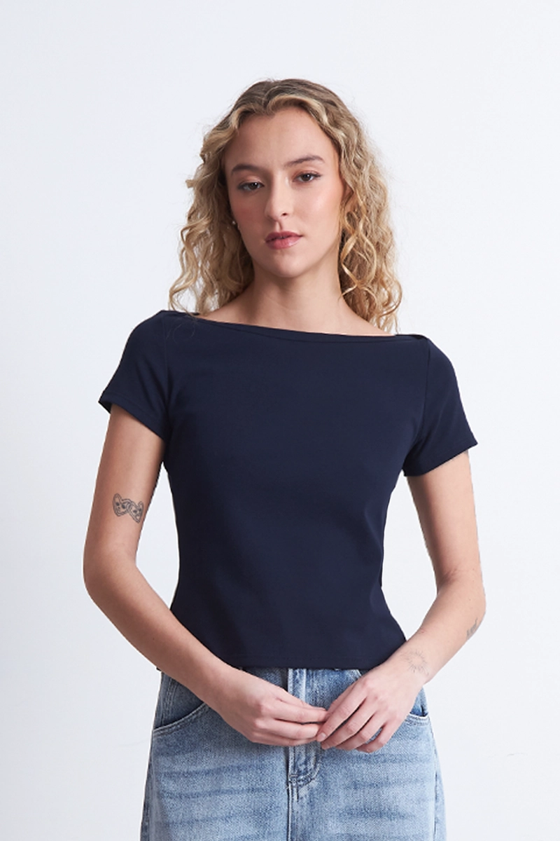 POLERA MANGA CORTA CUELLO BOTE AZUL MARINO MUJER NICOPOLY - 6