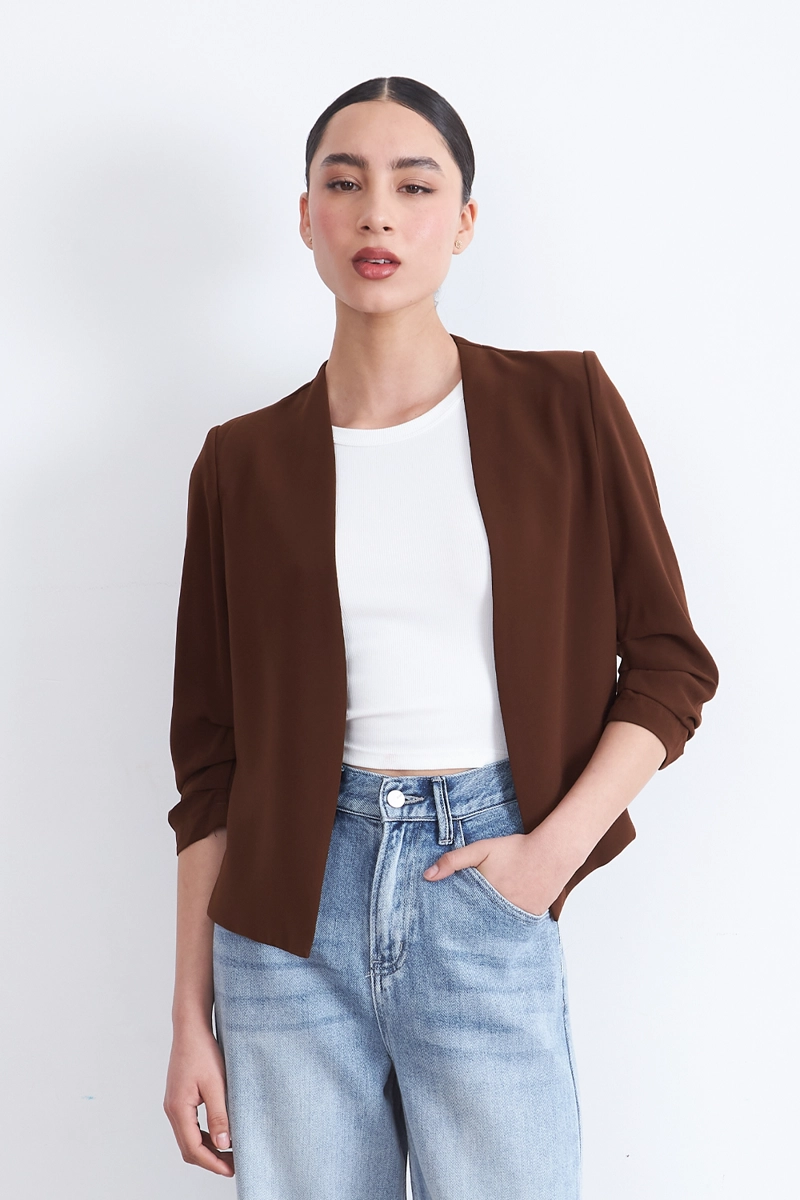 BLAZER CUELLO SIN SOLAPA CAFE MUJER NICOPOLY - 1