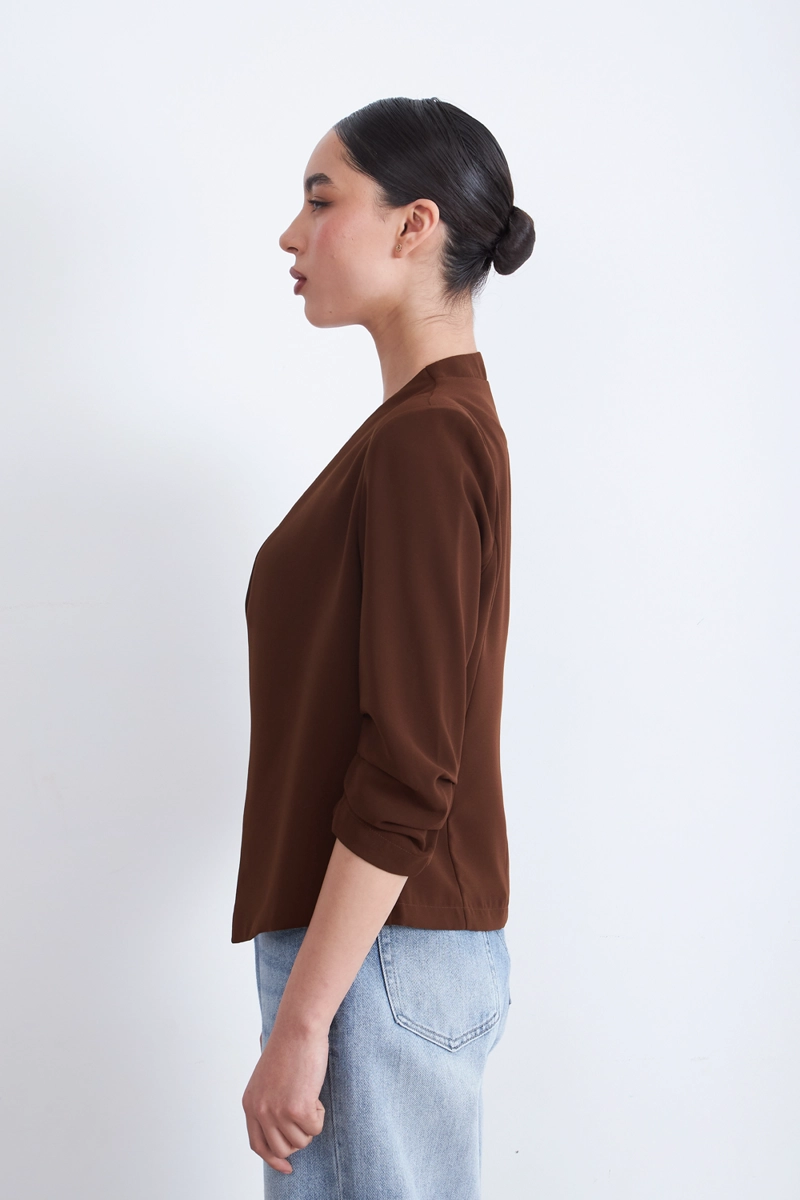 BLAZER CUELLO SIN SOLAPA CAFE MUJER NICOPOLY - 3