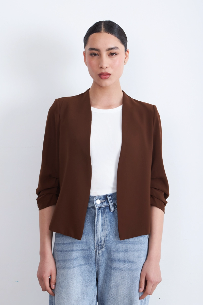 BLAZER CUELLO SIN SOLAPA CAFE MUJER NICOPOLY - 6