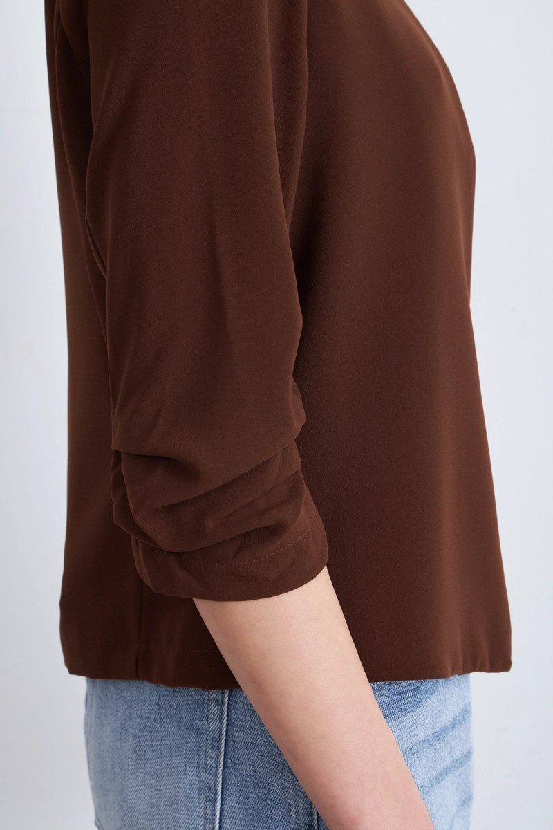 BLAZER CUELLO SIN SOLAPA CAFE MUJER NICOPOLY - 7