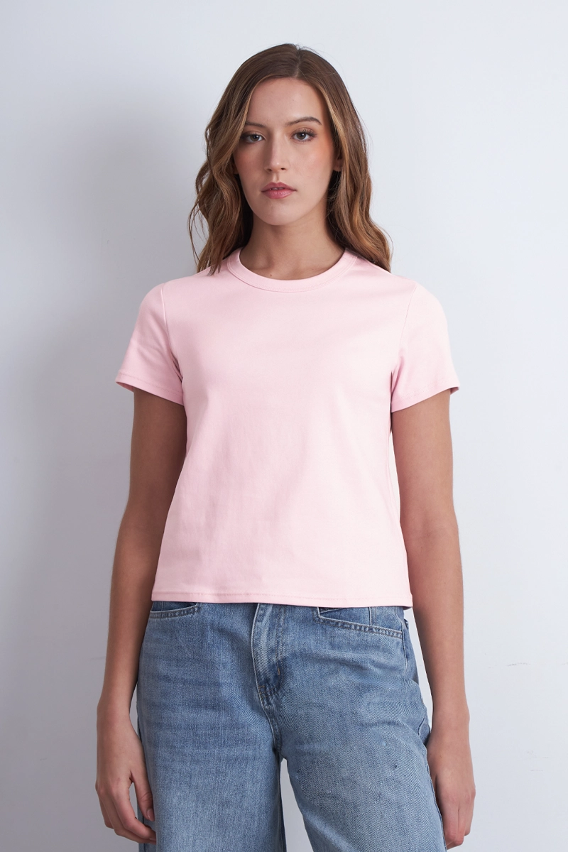 POLERA CUELLO REDONDO MANGA CORTA ROSADO MUJER NICOPOLY - 1