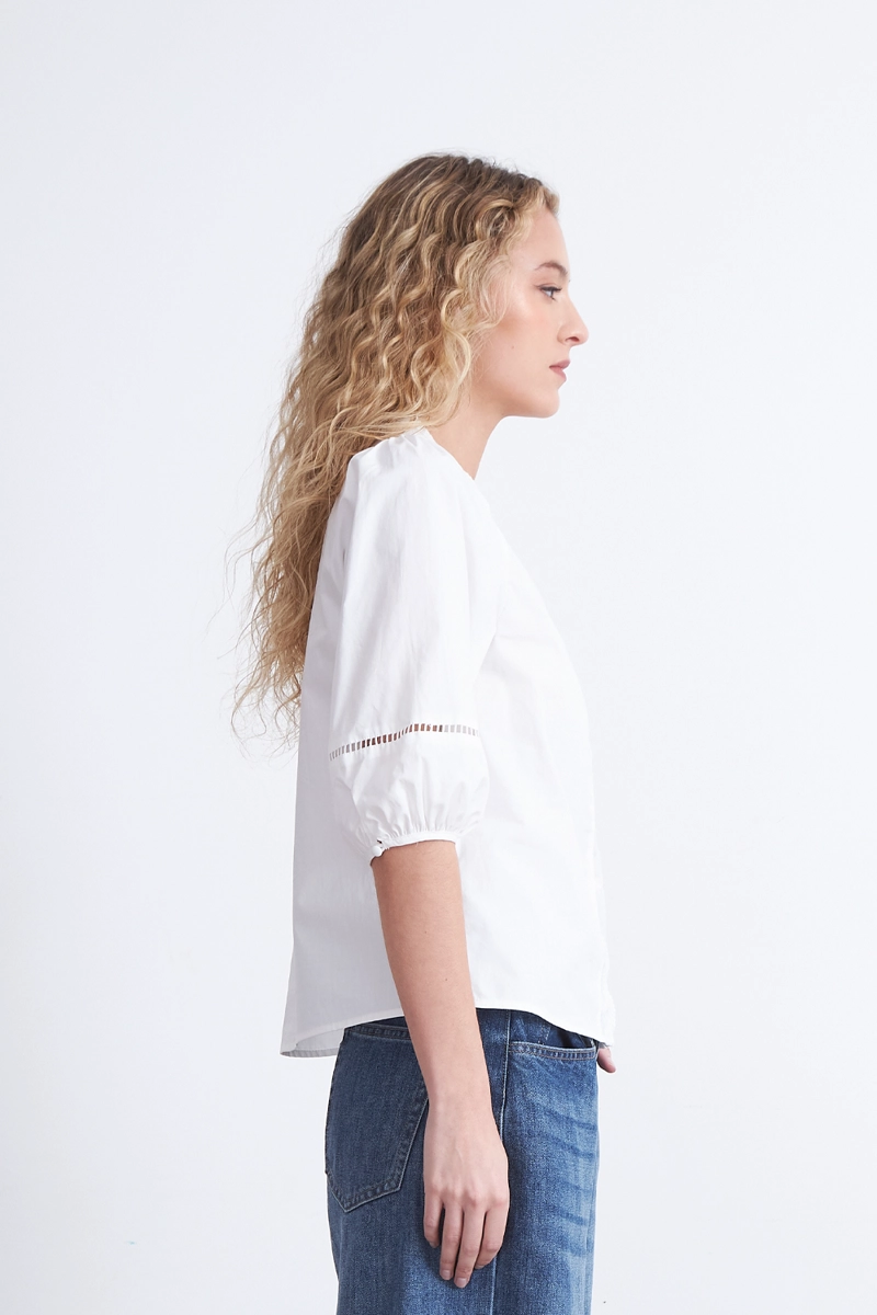 BLUSA ENCAJE MANGA GLOBO BLANCO MUJER NICOPOLY - 3