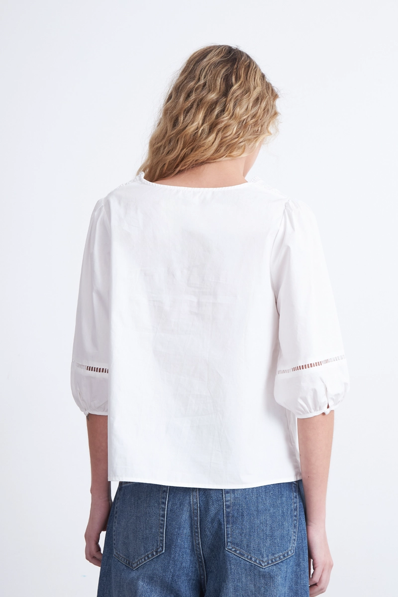 BLUSA ENCAJE MANGA GLOBO BLANCO MUJER NICOPOLY - 4