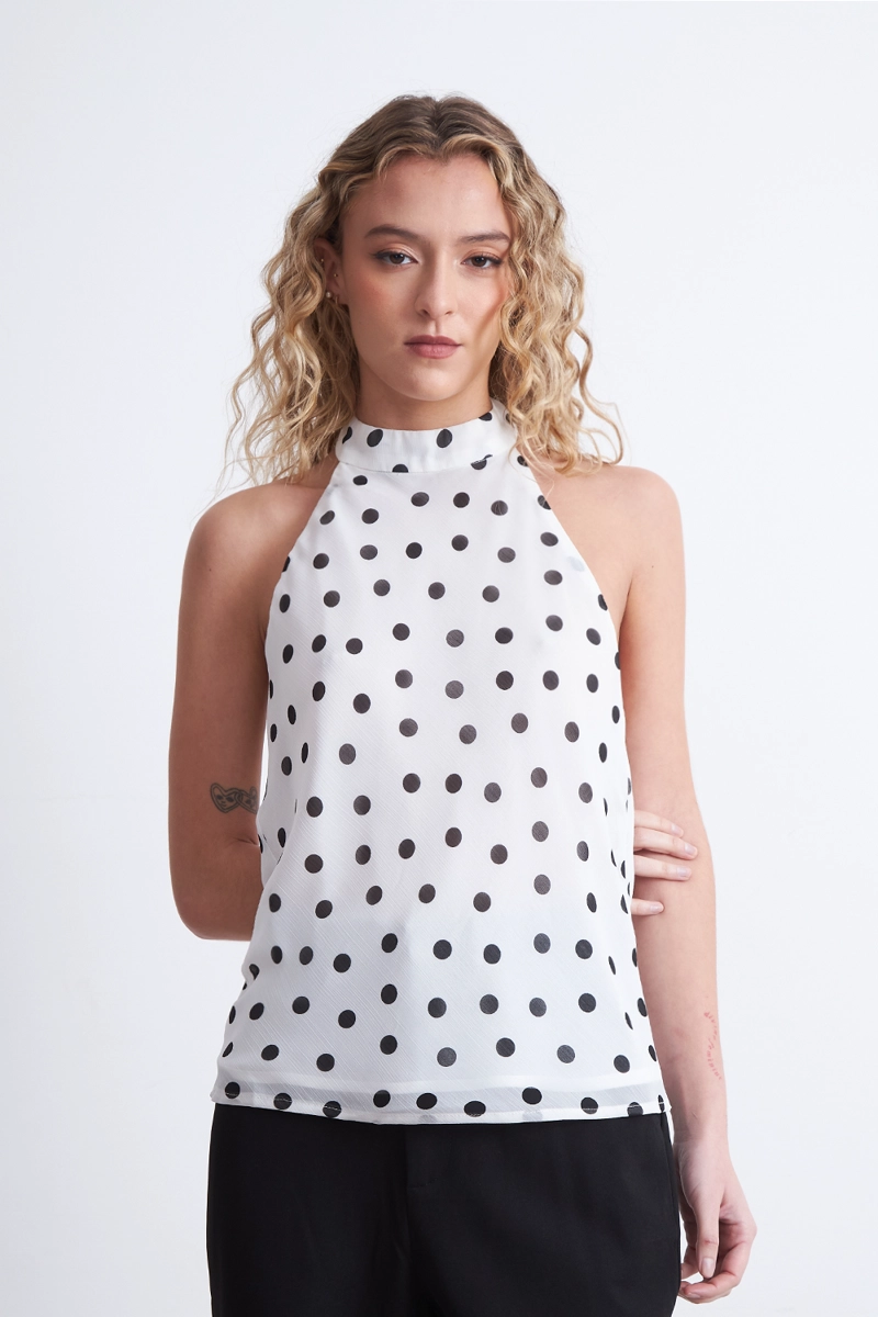BLUSA HALTER LUNARES BLANCO MUJER NICOPOLY - 6