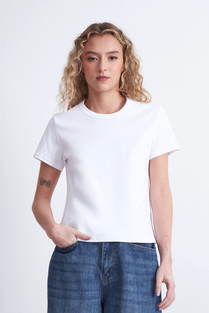 POLERA CUELLO REDONDO MANGA CORTA BLANCO MUJER NICOPOLY - 1