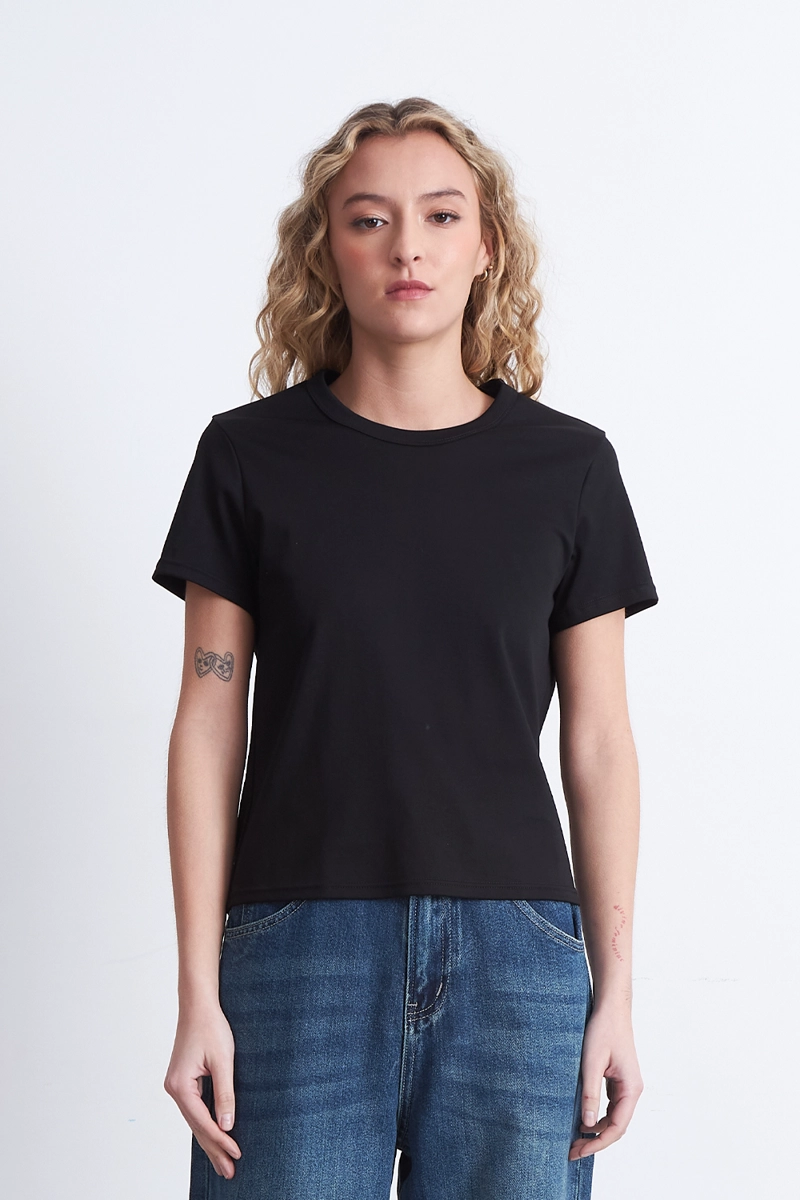POLERA CUELLO REDONDO MANGA CORTA NEGRO MUJER NICOPOLY - 6