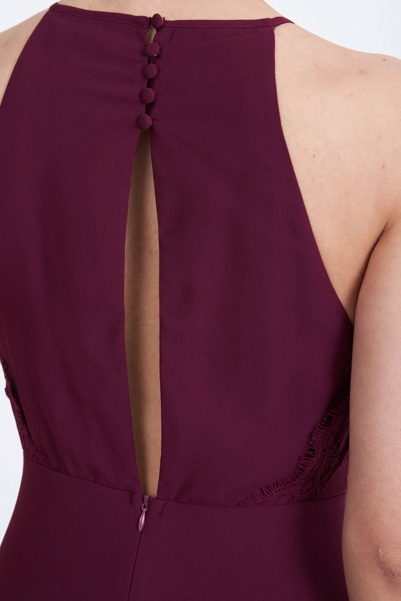 VESTIDO LARGO HALTER DETALLE ENCAJE BURDEO NICOPOLY - 6