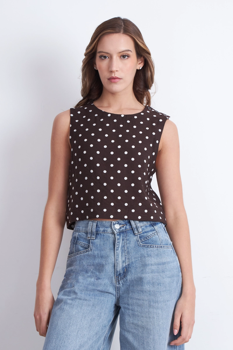 TOP / BLUSA LUNARES CON BOTONES CAFE MUJER NICOPOLY - 3