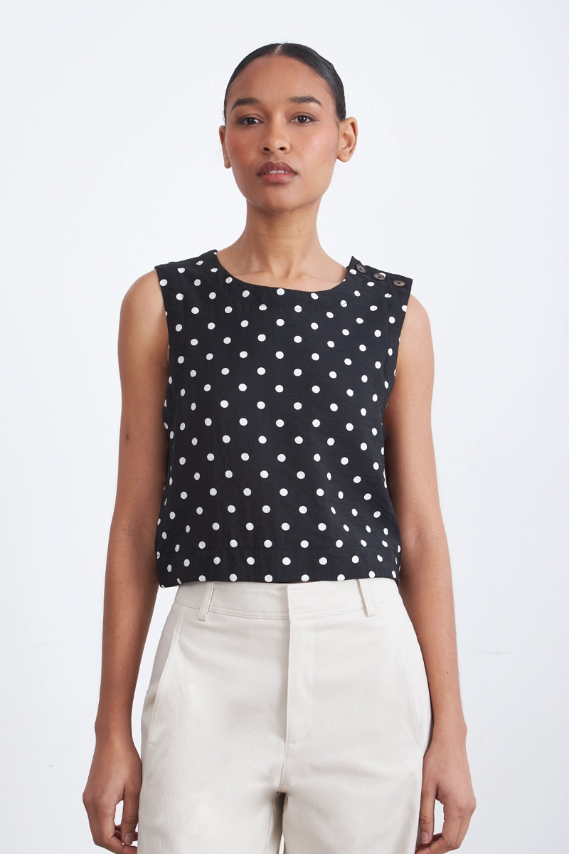 TOP / BLUSA LUNARES CON BOTONES NEGRO MUJER NICOPOLY - 1