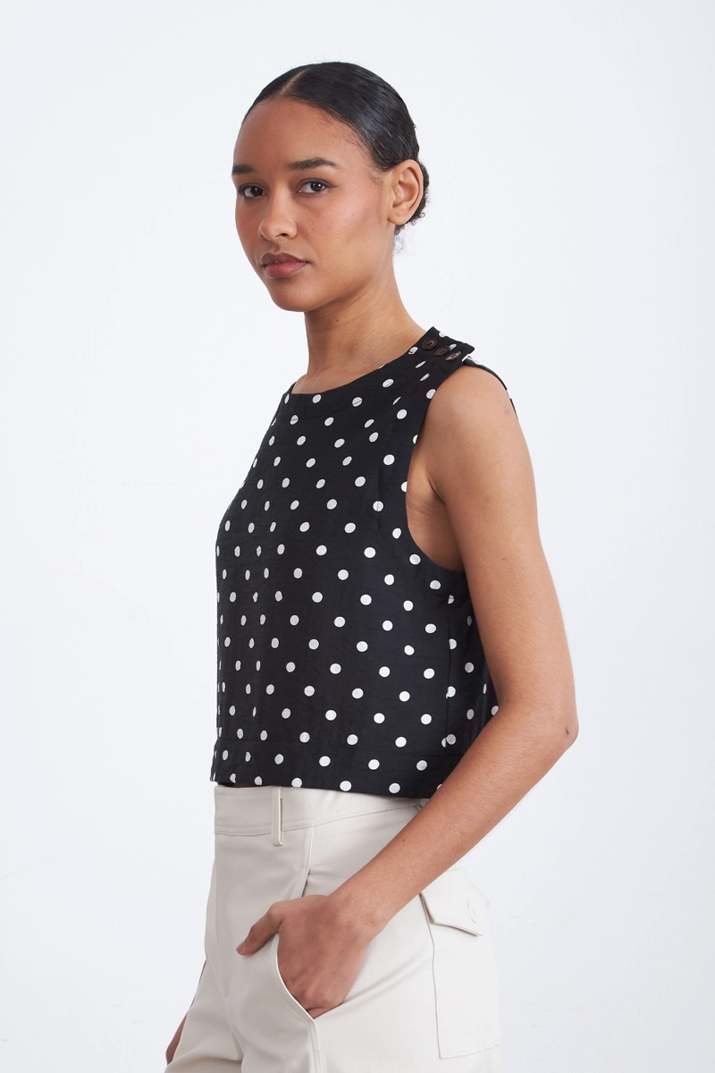 TOP / BLUSA LUNARES CON BOTONES NEGRO MUJER NICOPOLY - 3